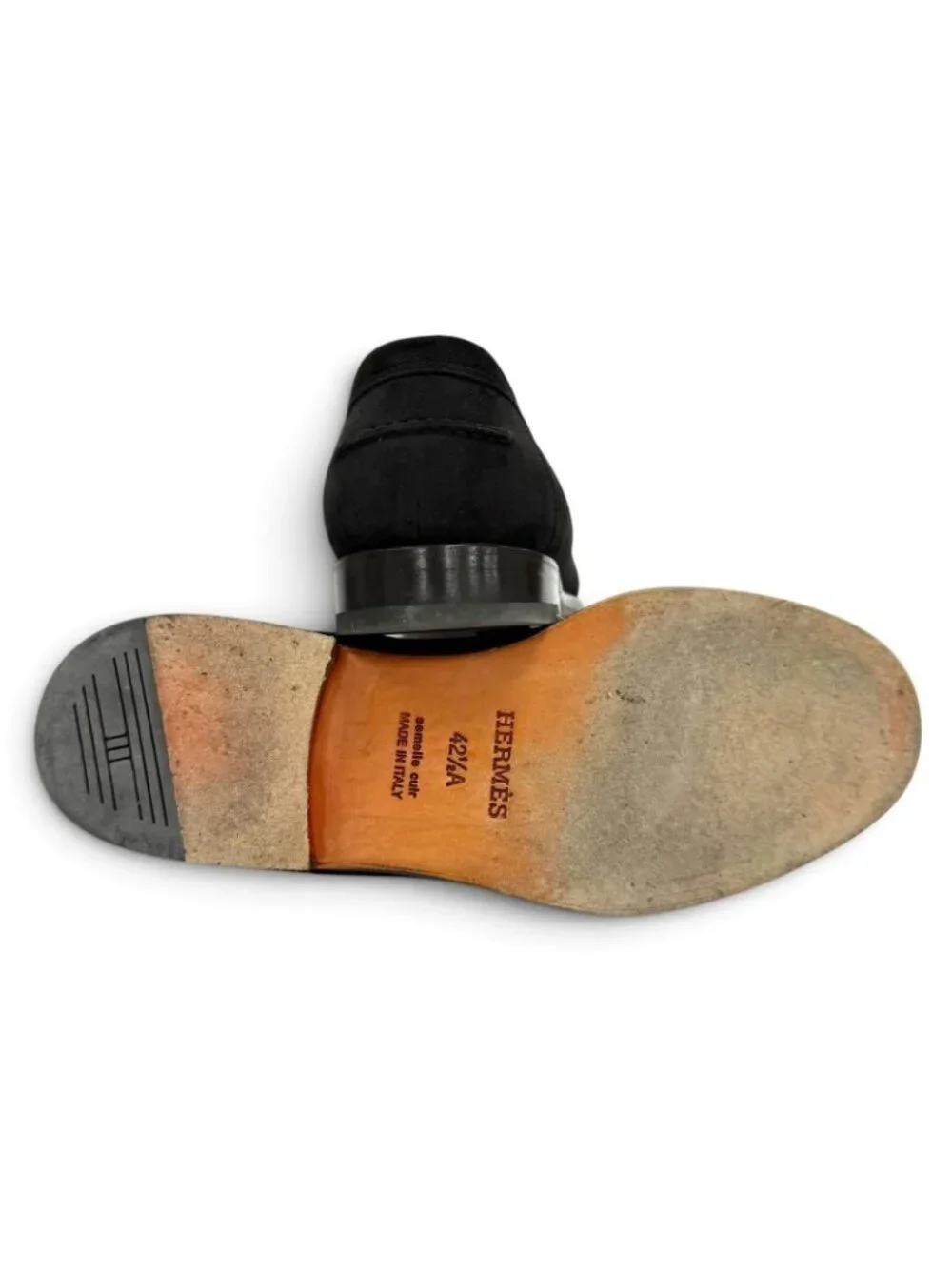 Hermes Suede Leather Kelly Buckle Chip Shoes Loafers Black Business